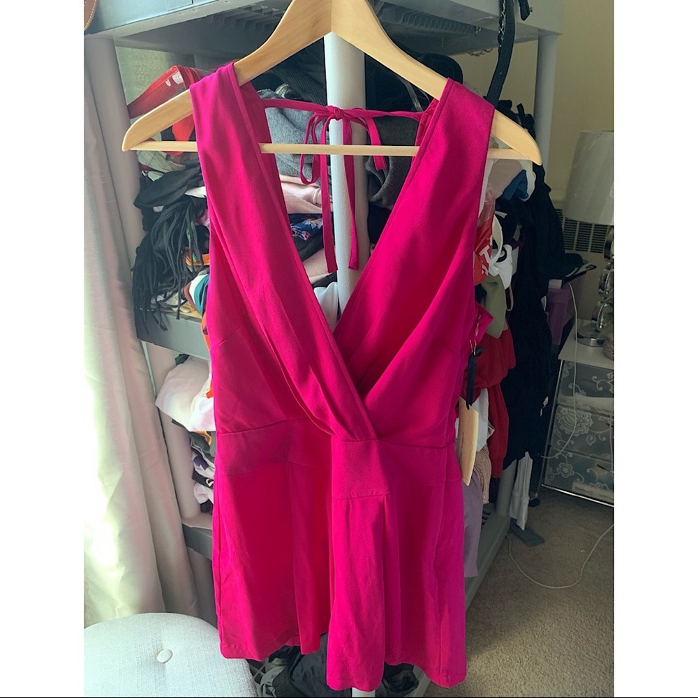 Pink low v neck romper